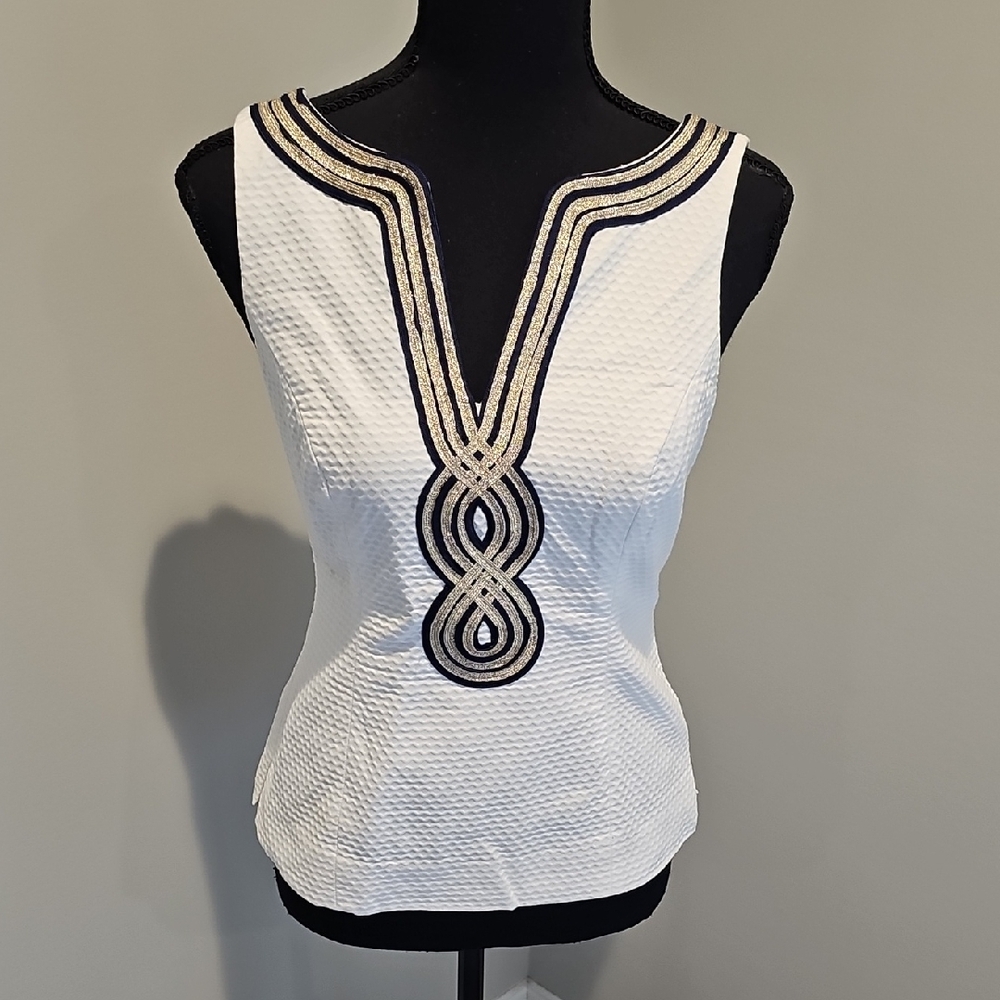 Lilly Pulitzer Blue Embellished Fitted Tank Top
